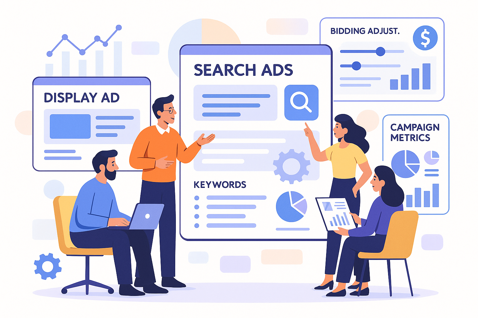 Marketing team reviewing Google Ads dashboards.